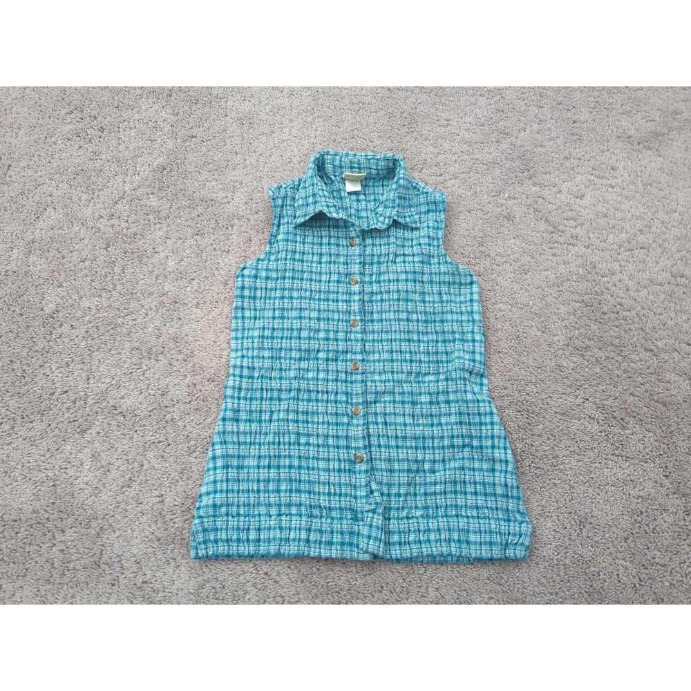 Cabela's Shirt‎ Womens M Blue Plaid Crinkled Sleeveless Button Up Outdoor Casual